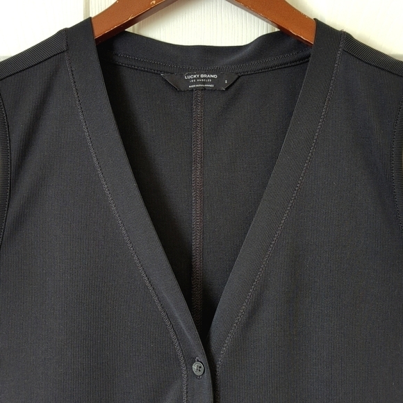 Lucky Brand Retro Ribbed Button Front V-neck Sleeveless Mini Dress Dark Gray S - Picture 3 of 10